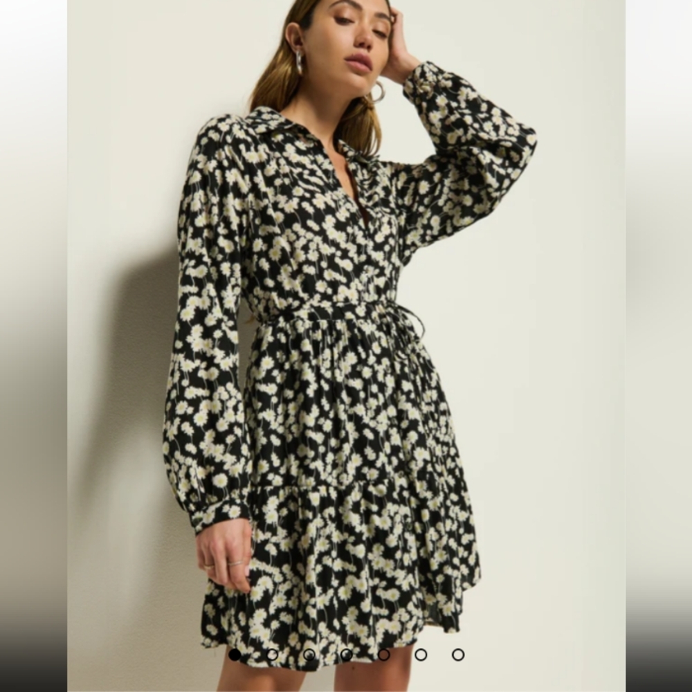 Nation LTD Sabreena Floral Shirt Dress in Black Hazy Daisy Missing Belt Size XS